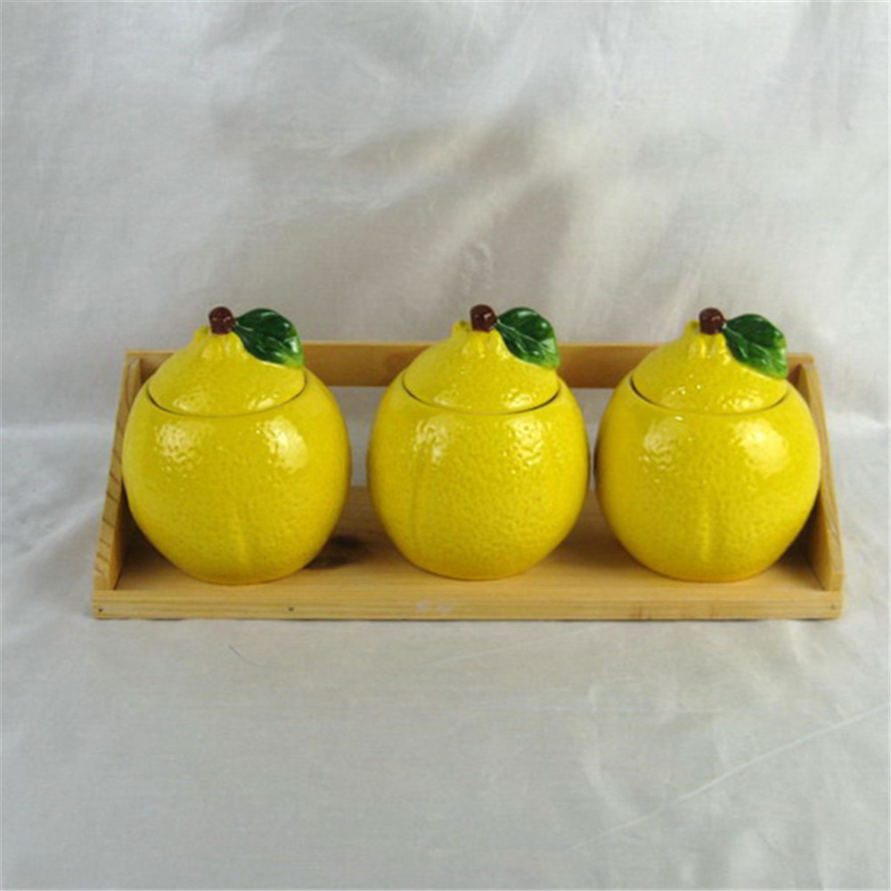Ceramic  Condiment Container Spice Jar with Lids lemon shape  pottery  salt  container set
