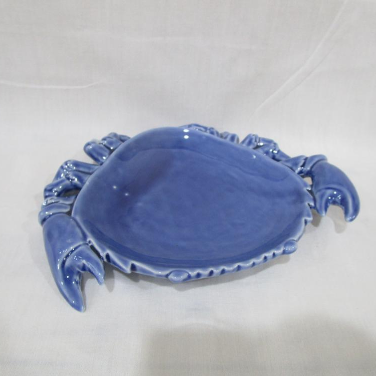 Blue Ceramic Crab Shaped Nautical Chip and Dip Plate