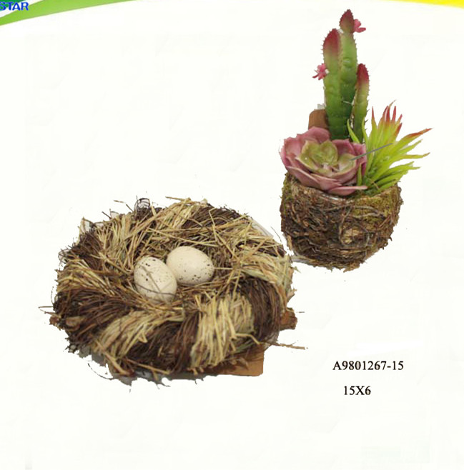 Easter grass weaved bird nest with artificial egg