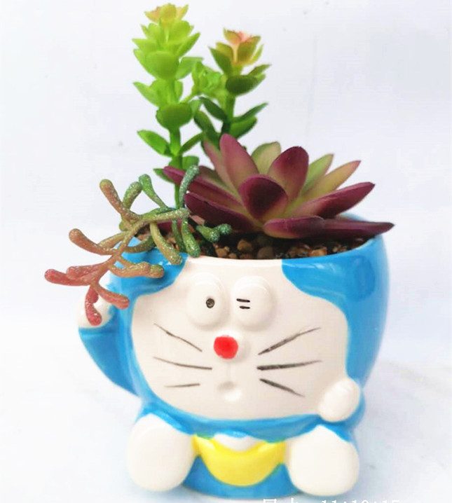 Artificial succulent  assorted in  Doraemon  flower pot