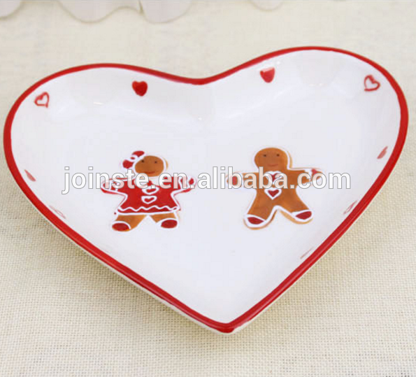 Custom heart shape ceramic candy plate, snack plate,Christmas decoration