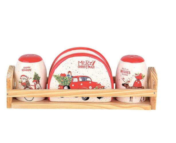 Ceramic berry decal kitchen set ,napkin holder and salt and pepper set