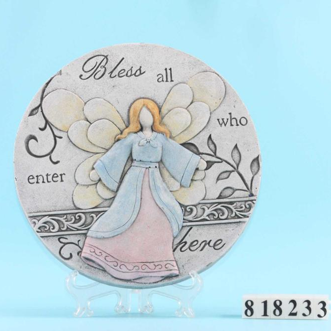 Garden Angel Cement Stepping Stone Plaque " Bless all who enter here"