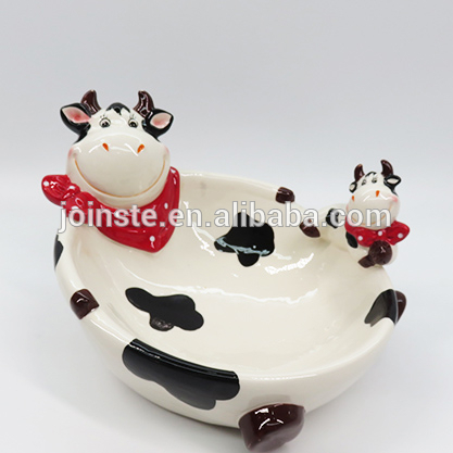 Cow ceramic snack bowls, Dairy ceramic peanut serving holder set of 2
