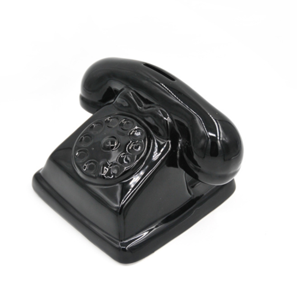 Black  Vintage  telephone money bank old-fashioned  ceramic  hand made  piggy bank  coin bank