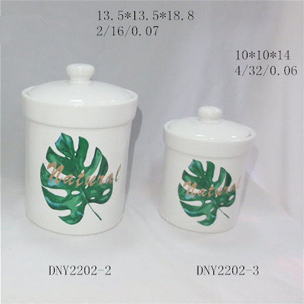 keramika flamingo canister set, əl qapaq ilə qida canister dəsti boyalı