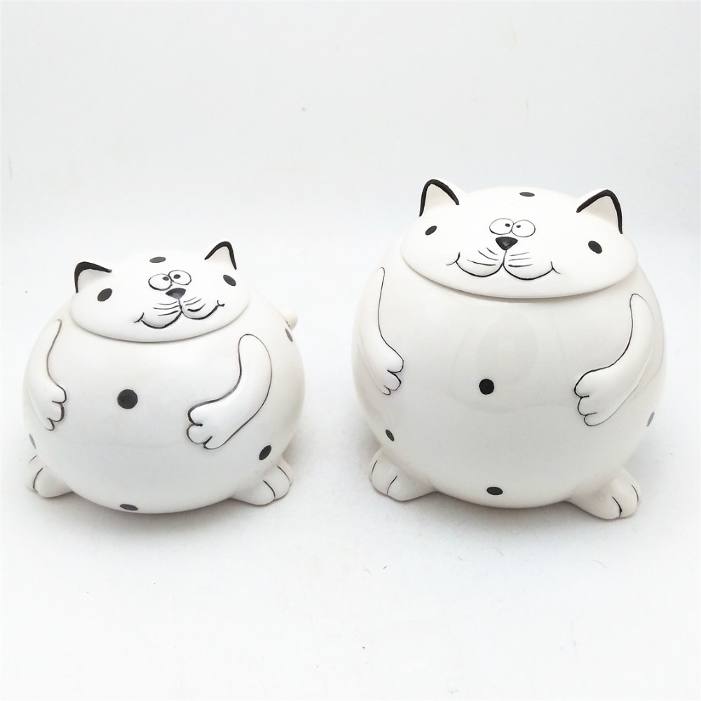 ceramic cat shape cookie jar, white mini food jar with lid