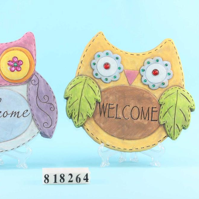 Spring Cement Stepping Stones with Owls Inspirational Sayings 6.25" Inch (Set of 2) "Bless This Garden" and "Welcome Friends"