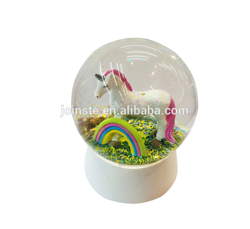 100mm unicorn snow globes with rainbow