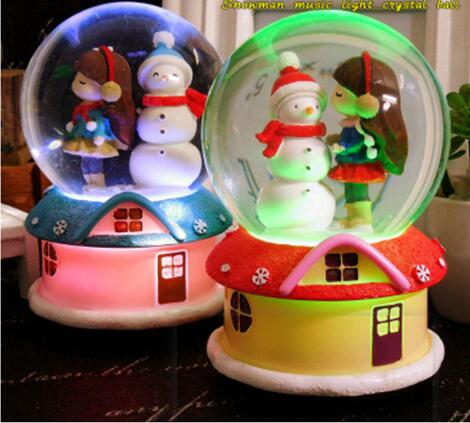 Large christmas snowman and girl snowglobes gift with light
