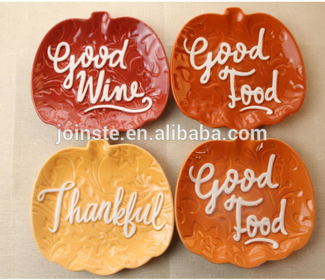 Custom pumpkin shape ceramic plate, Thanks giving gift, candy plate