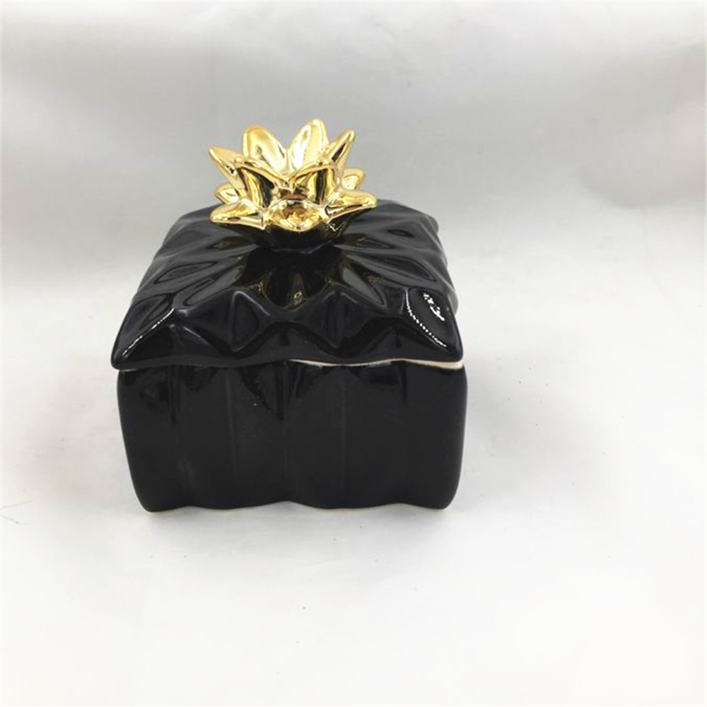 Black square ceramic ring jewelry box  hand painted gift box for jewelry