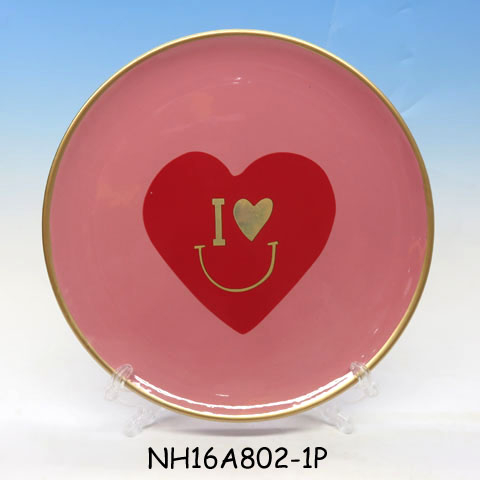 White Gold Boho Heart Arrow Typography – Valentines Day – I Love You – 8 inch Porcelain Plate
