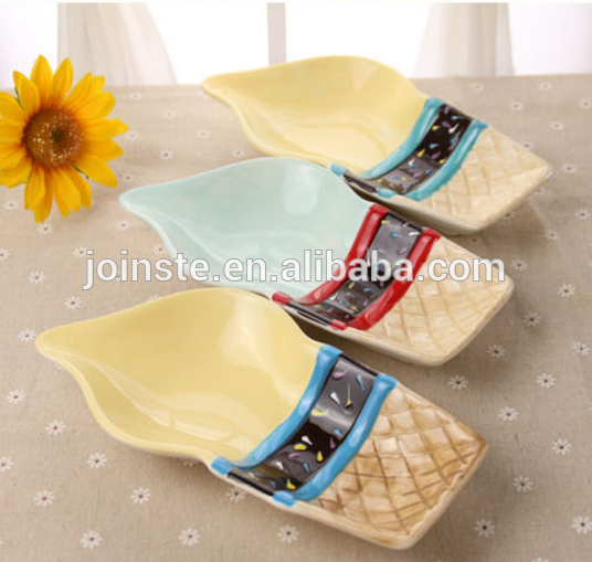 Custom ice cream shape handmade painting ceramic plate, snack plate, cake plate