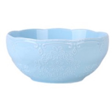 Custom blue color ceramic noodle bowl soup bowl with flower