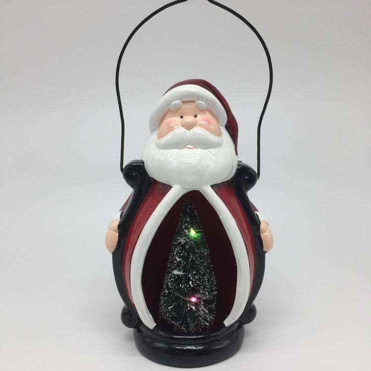 Red clay snowman and santa garden lamp for christmas outdoor decoration