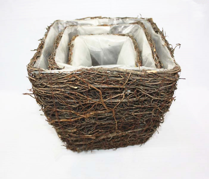 Square rattan planters set of three