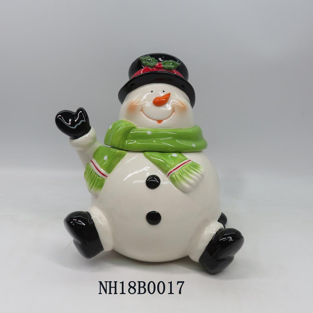 White snowman cookie jar custom ceramic food storage  jar  cookie candy jar with lid