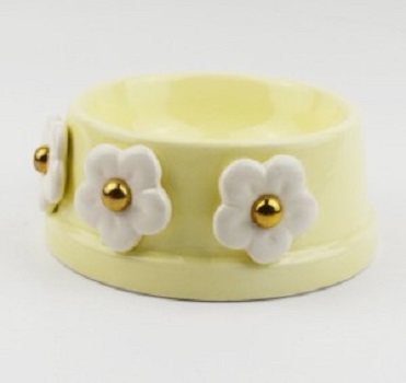 Custom yellow color 3d hand painting ceramic pet bowl pet food bowl