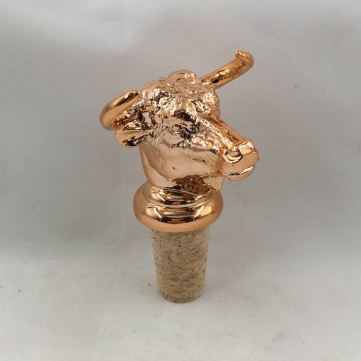 Rose Gold color Bull head Shape Wine bottle stopper, Ceramic, Custom shape bottle stopper