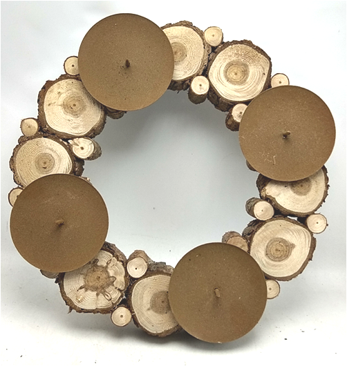 Natural primitive  wood slices  round  candle holder  with four rustic plate
