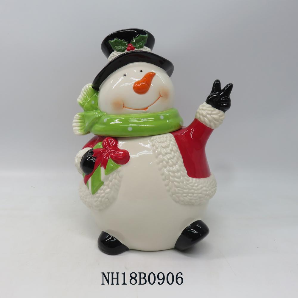 2019 Hand made Dolomite Ceramic Christmas Santa Snowman Cookie Jar, Candy Jar