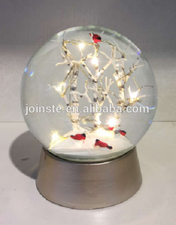 Custom cheap resin Christmas tree snow globe with LED water globe