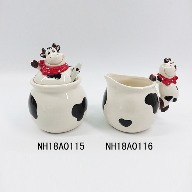 Cow Porcelain Sugar and Creamer Set for Coffee and Tea, Set of 3