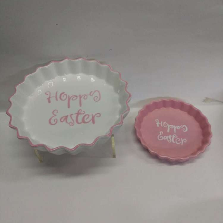 Happy Easter Ceramic Pink and White plate sets, Party Decorative Snack Dishes