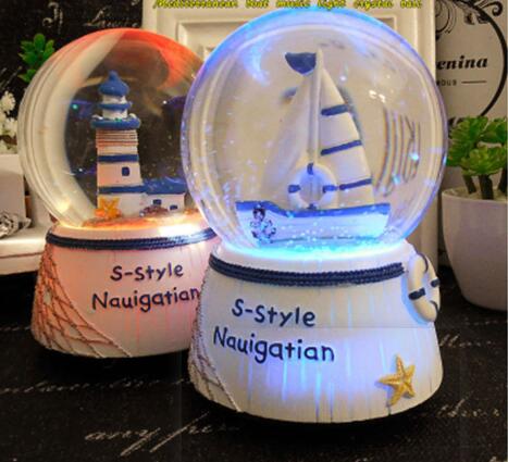 Mediterranean souvenirs vessel snowglobes with light ,souvenir glitter balls