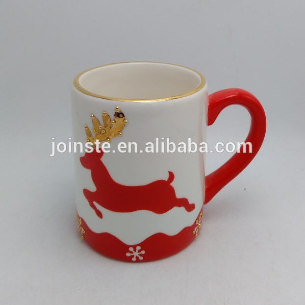 Gild golden white and red ceramic tea mug