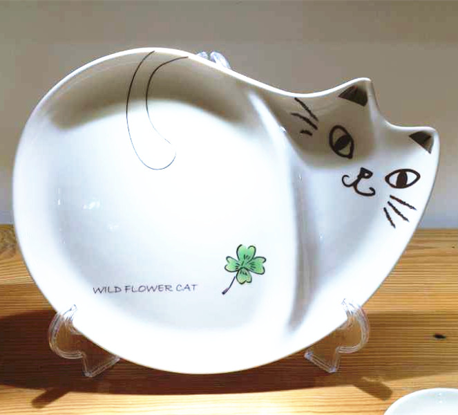 Cartoon ceramic cat design divided plate,cat divided two section dishes