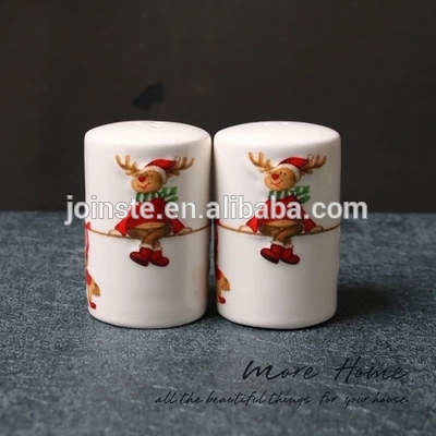 Customized white painting ceramic salt and pepper shaker spice shaker