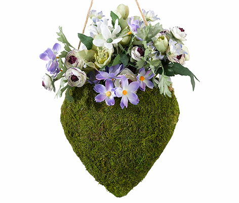 Moss  open heart hanging  basket