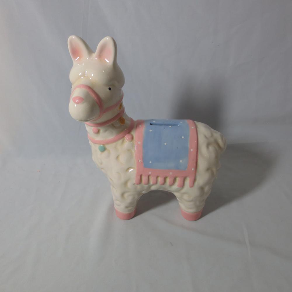 Cute Ceramic Llama Money Bank, 4 x 6.5 inches, Multicolor