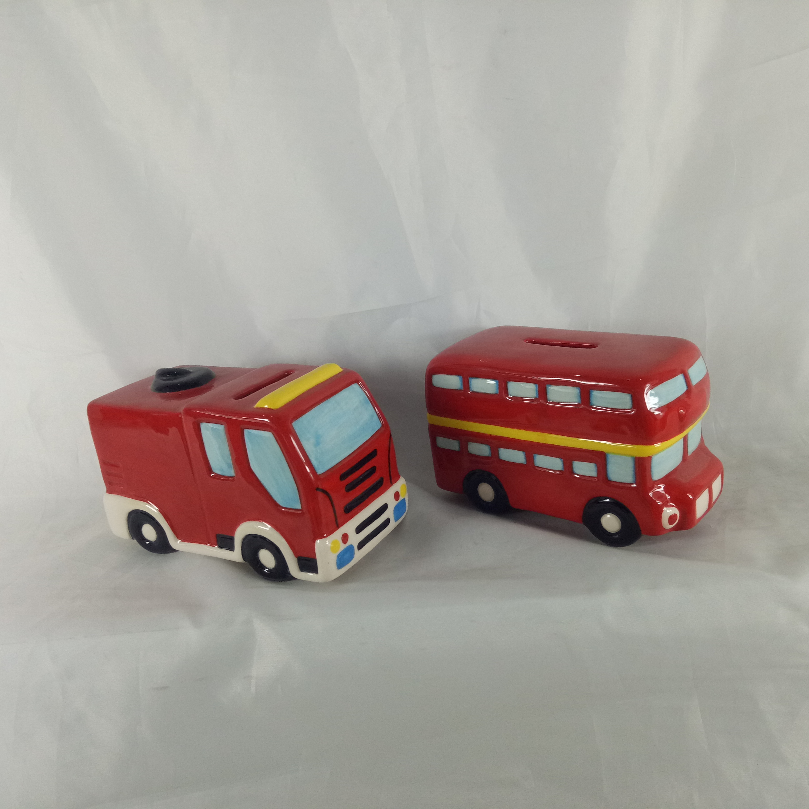 Customized bus shape ceramic coin bank fire engine  money bank