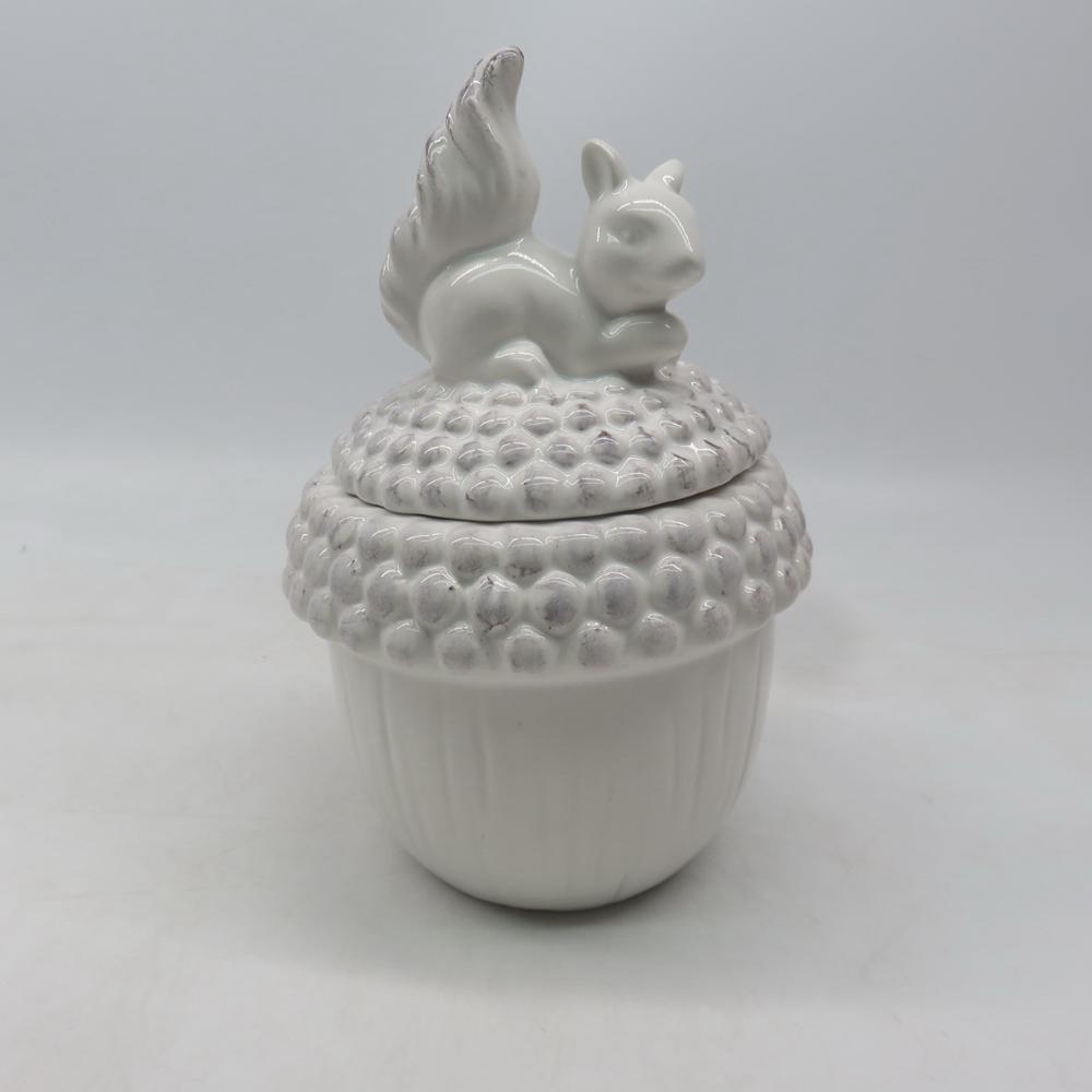 Custom designed pinecone-shaped cookie jar,squirrel containers,ceramic pinecone candy jar