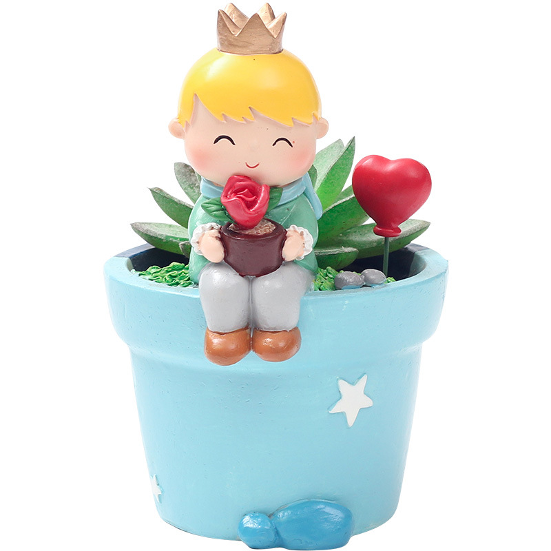 Custom cheap resin flower planter pot with The Little Prince resin garden decoration