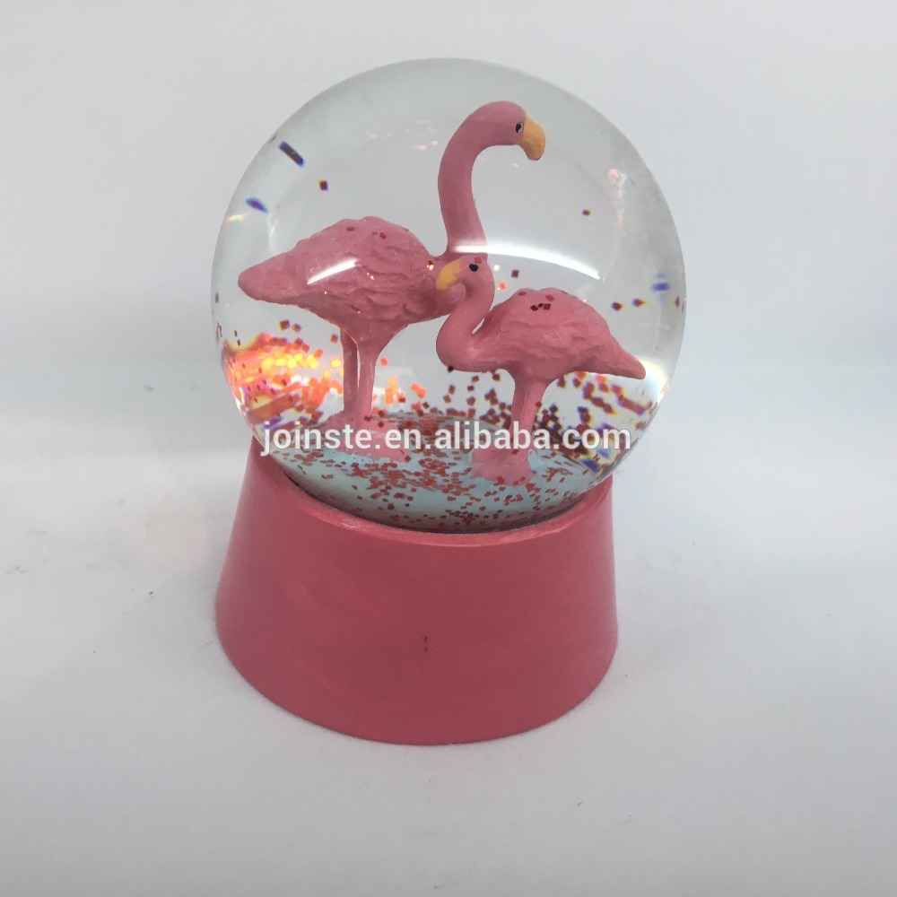 Custom resin pink flamingo water globe snow globe home decoration