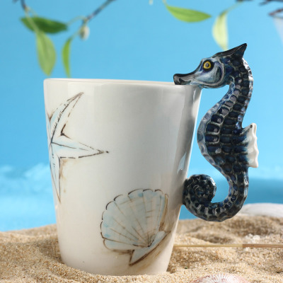 Custom Ceramic Sea Horse Mugs,3D Sea Horse Mug,Sea Horse Coffee Cups