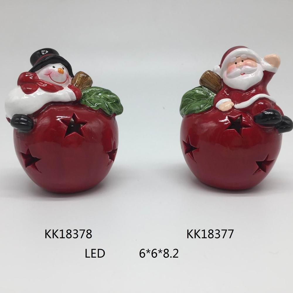 2018 Red Clay led light for christmas decoration snowman and santa sit on the apple