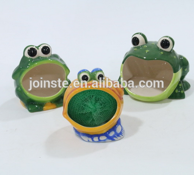 Ceramic animal frog dishwashing ball container