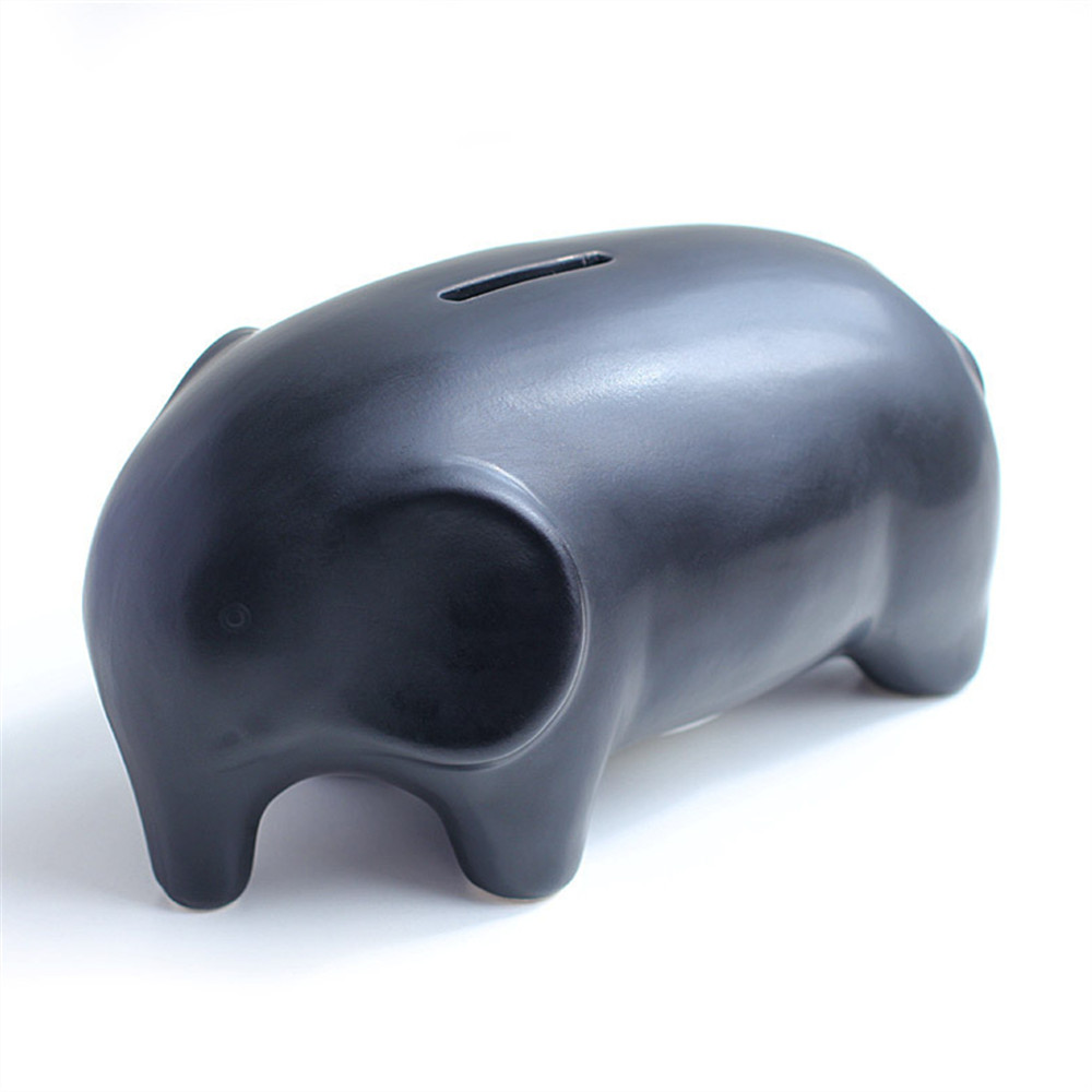 Simple  black and white  elephant shape money bank  ceramic money coin bank money saving bank