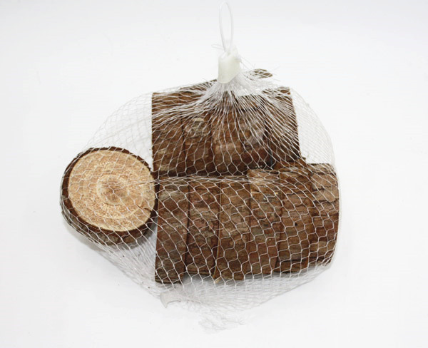 Round small pine wood slices coster with bark