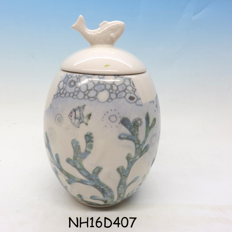 Wholesale   ceramic fish lid   cookie jars  hand painted   novelty  ceramic jars for cookie