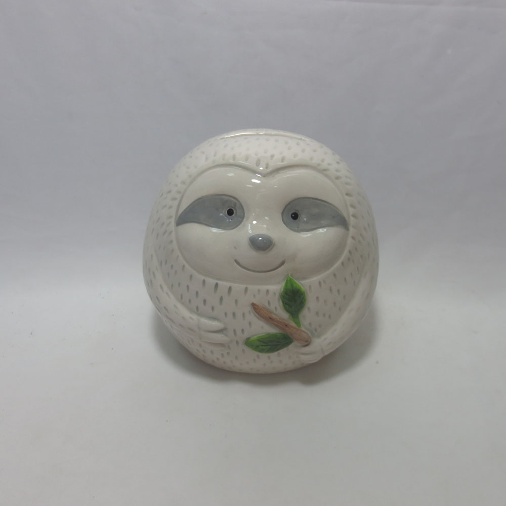 Sloth piggy bank money box 8.5 cm high, Ceramic