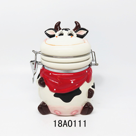 Ceramic  cute cow sealed food container  custom hand made  animal shape seal container