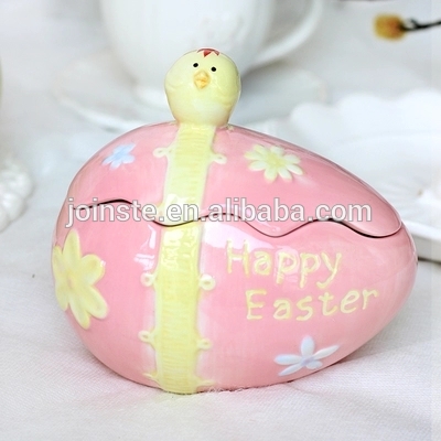 Customized Easter pink egg shape ceramic cookie jar candy jar biscuit jar