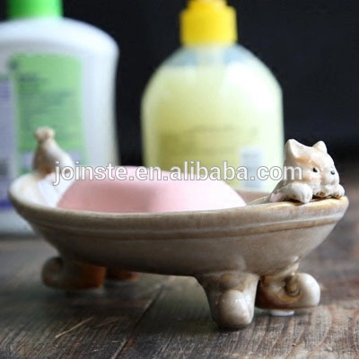 furnishing articles soap holder,cat soap box with leaking hole,kitty ceramic soap dishes