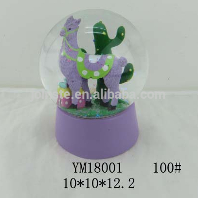 Poly resin Purple Llama in Cactus Snow globe 100mm